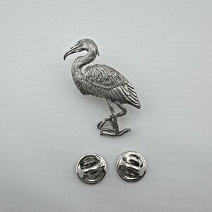 George Harris Wildlife Collection Pewter Heron Pin Handcrafted USA Standing Bird